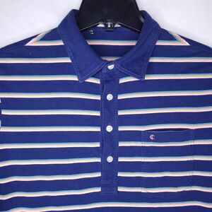 Criquet Polo Shirt Mens Large Striped Navy Short Sleeve Organic Cotton